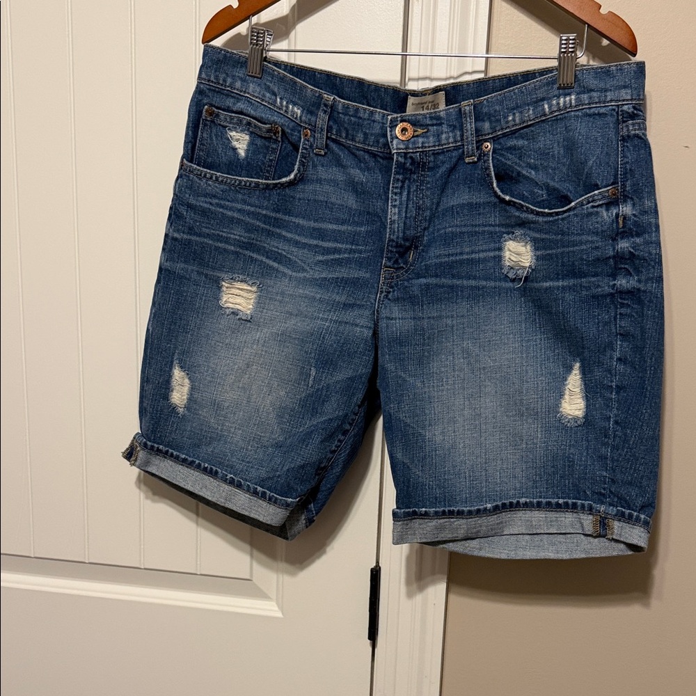 GAP Distressed Roll-Cuff Midwash Denim Shorts